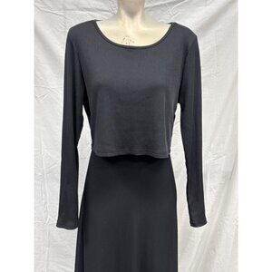 Ekouaer Womens Black Long Sleeve Rib‎ Knit Cropped Top Size XXL Scoop Neck